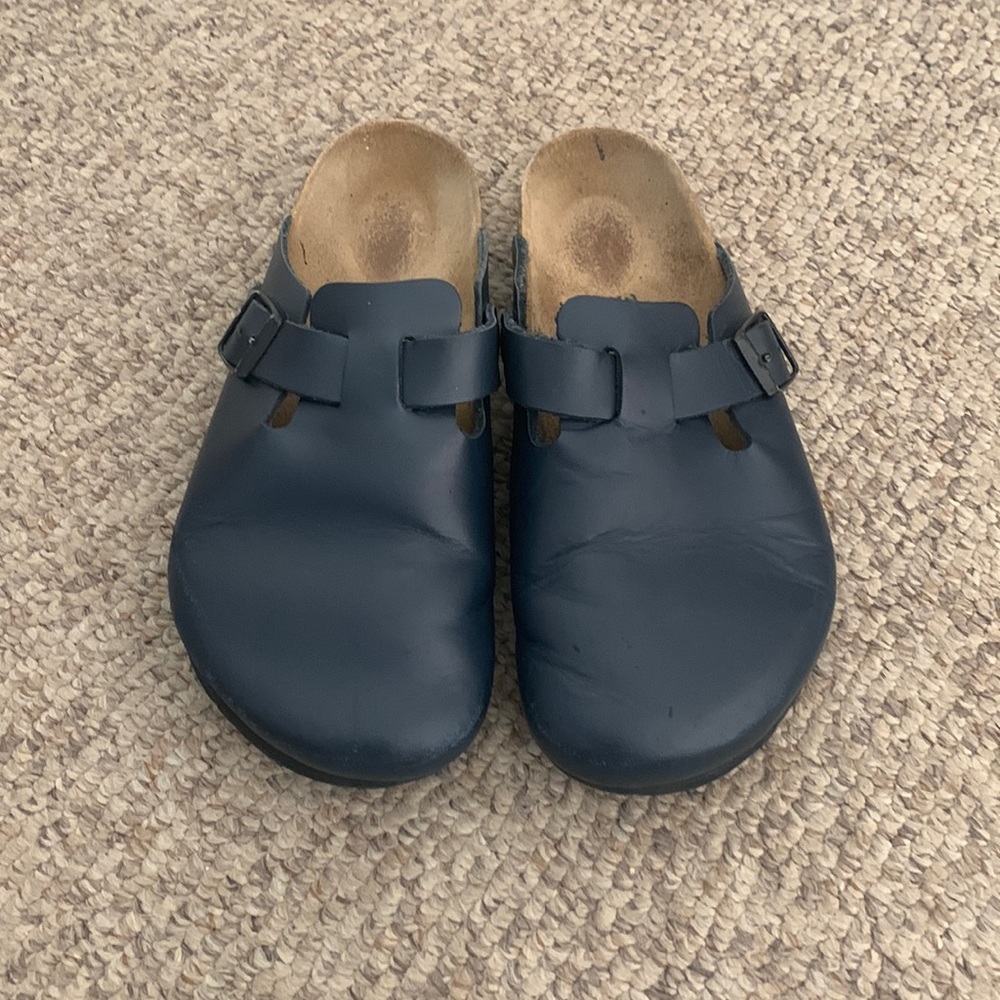Birkenstock Navy blue Boston Clog leather shoes sz 8